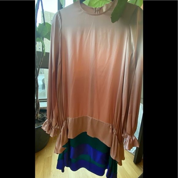 Tiered silk-satin color block mini dress - Picture 3 of 6